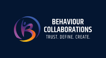 Logo for Behaviour Collaborations. A stylized "B" with a person inside a blue and purple circle appears on the left. The text reads: "BEHAVIOUR COLLABORATIONS. TRUST. DEFINE. CREATE." on a dark blue background.