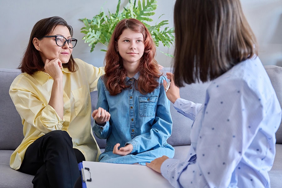 Behaviour support home visit with a participant, family member and practitioner discussing support needs